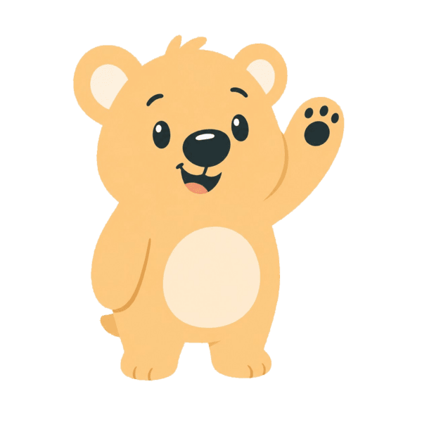 Nub the bear, MyNubs friendly mascot, waving to dog and cat owners